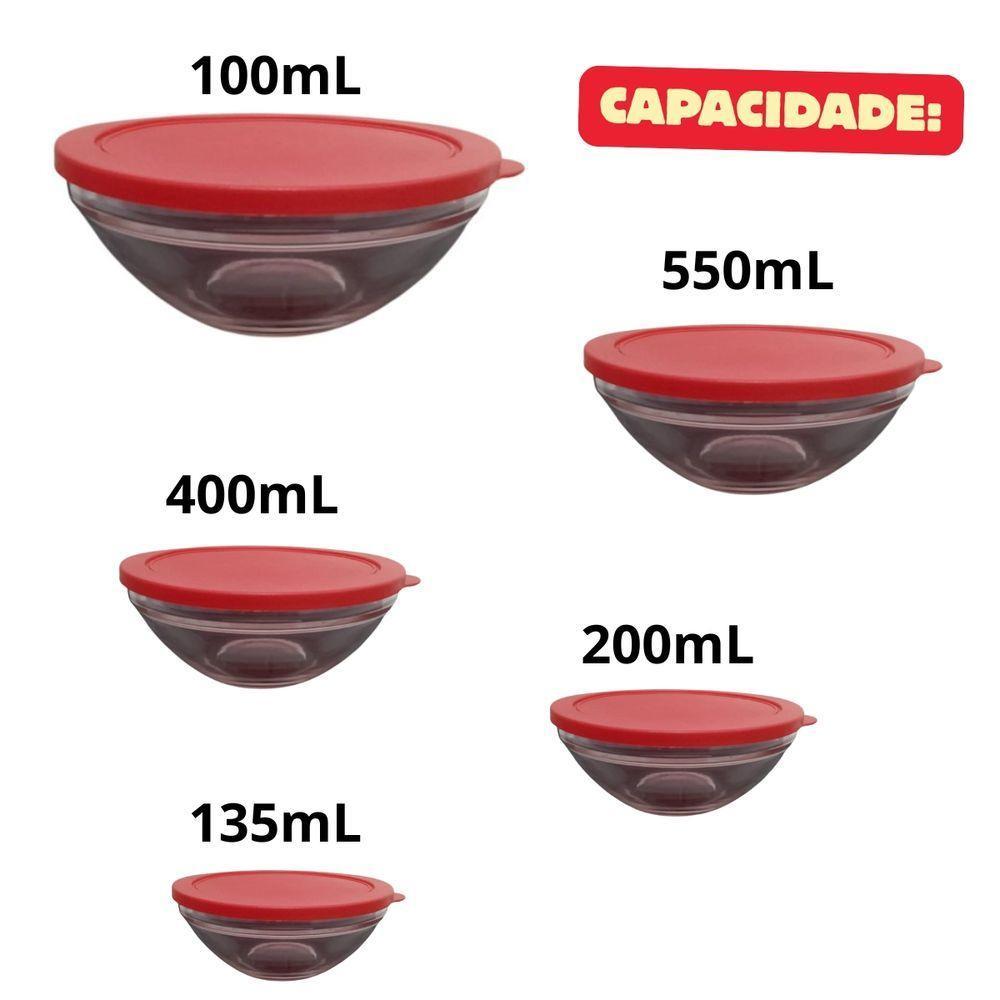 Conjunto 5 Potes Redondo Hermético De Vidro Com Tampa - 2