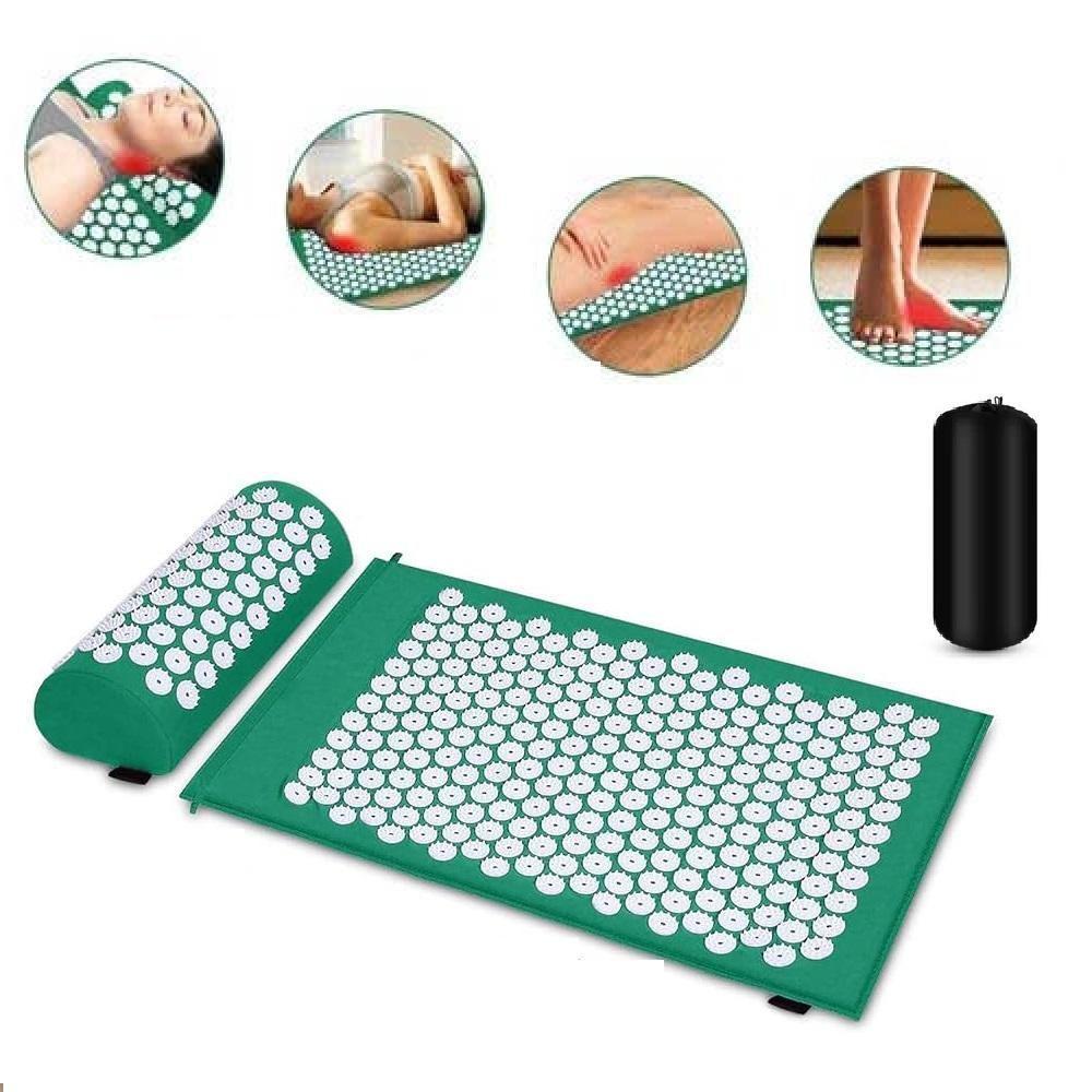 Tapete Terapêutico Acupuntura Massagem Yoga Almofada Travesseiro Relaxante Portátil Alívio Estresse Verde - 2