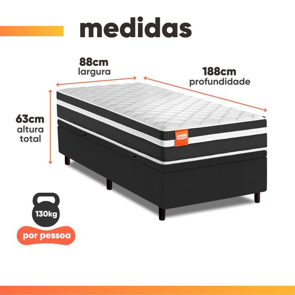 Cama Box Baú Solteiro Molas Ensacadas Bali 88x188x63cm Preto - 3