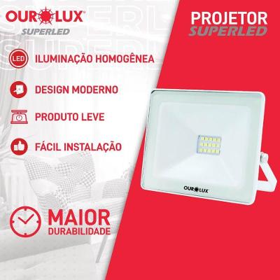 Projetor Slim Superled Branco 20 Watts Bivolt 6500k - 03261a - Ourolux