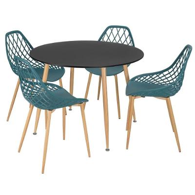 Mesa De Jantar Redonda 100 Cm Preto + 4 Cadeiras Turquesa Turquesa