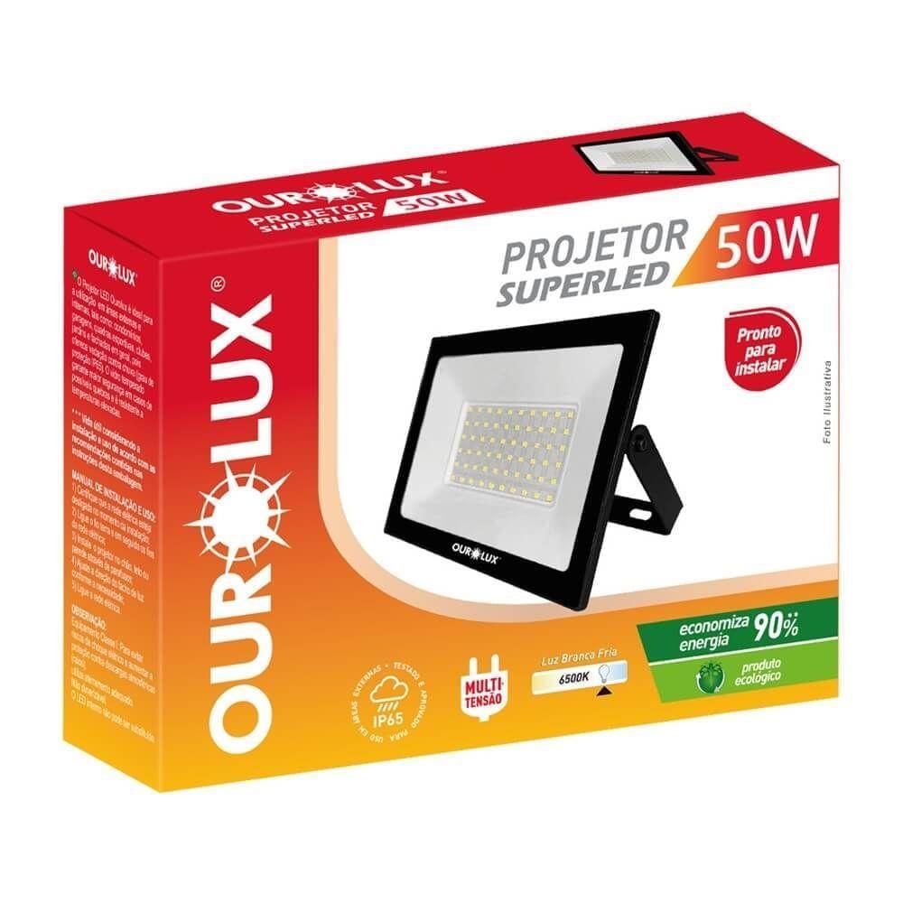 Projetor Superled Slim Preto Bivolt De 50 Watts E 6500k - 03265 - Ourolux - 3