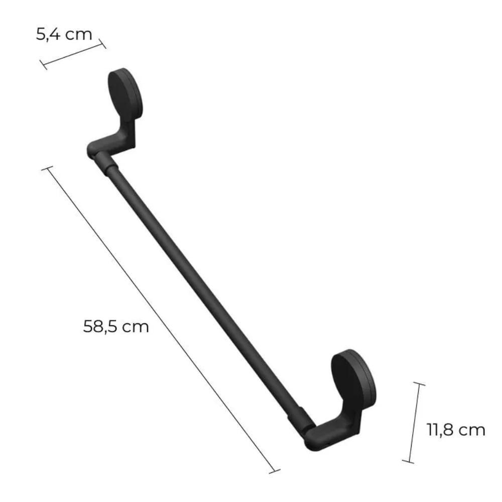 Porta Toalha 58,5x5,4x11,8cm Com Adesivo Preto Fosco - Ad4-pt*pr-fos - Astra - 4