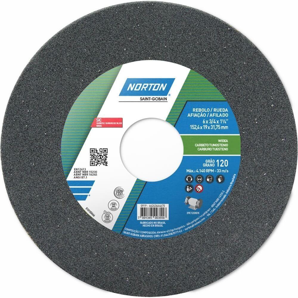 Rebolo Metal Duro Fe 39 C 120 Kvk 152,4x19,0x31,75mm - 66243464670 - Norton - 1