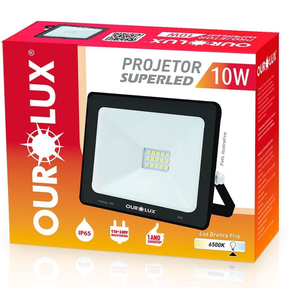 Projetor Superled Slim Preto Bivolt De 10 Watts E 6500k - 03261 - Ourolux - 2