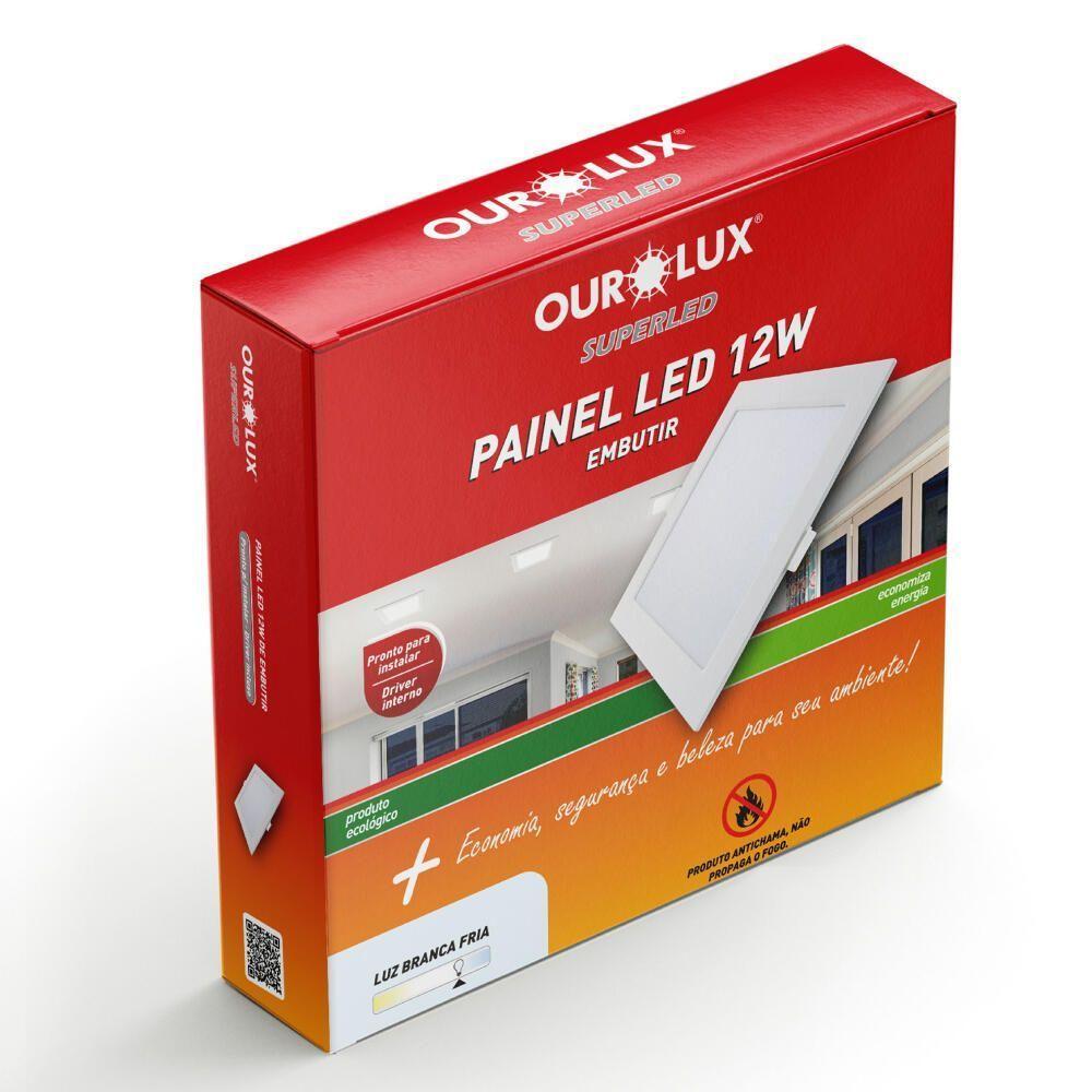 Painel Led Super Eco Embutir 12w Biv 6500k Quadrado - 02900 - Ourolux Painel Abs Led Embutir 12w Biv 6500k Quad.ourolux - 1