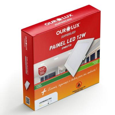 Painel Led Super Eco Embutir 12w Biv 6500k Quadrado - 02900 - Ourolux Painel Abs Led Embutir 12w Biv 6500k Quad.ourolux