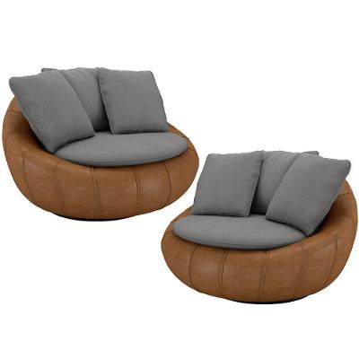 Kit 2 Poltronas Giratórias Kira Couríssimo Linho Marrom Cinza Lyam Decor