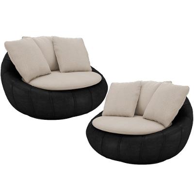 Kit 02 Poltronas Para Sala De Estar Decorativa Giratória Kira Couríssimo Preto Linho Bege - Lyam Decor