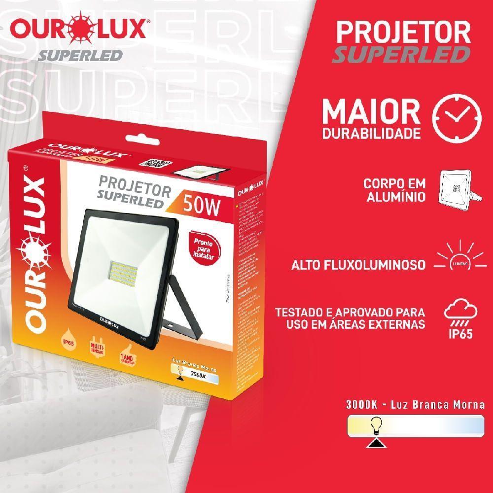 Projetor Led Slim 50w Preto 3000k - Ourolux Refletor Led Slim 3000k 50w Preto Bivolt - 4