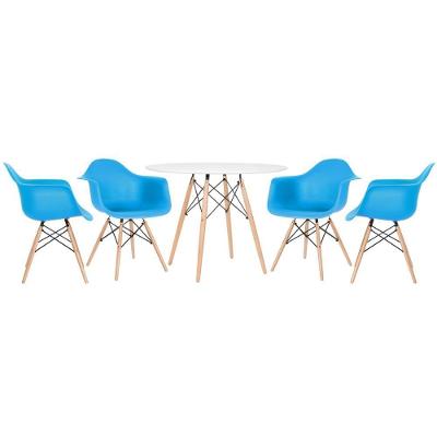 Mesa Redonda Eames 100 Cm Branco + 4 Cadeiras Eiffel Daw Azul Céu Azul Céu