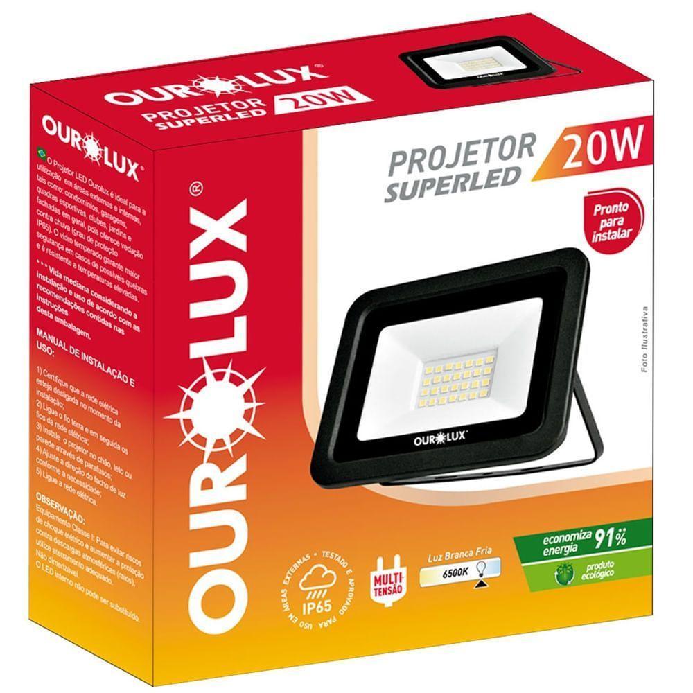 Projetor Superled Slim Preto Bivolt De 20 Watts E 6500k - 03261b - Ourolux - 2