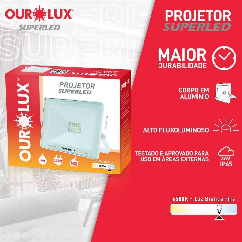 Projetor Slim Superled Branco 30 Watts Bivolt 6500k - 03262 - Ourolux - 2