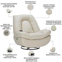 Poltrona Reclinável Elétrica Com Massagem E Aquecimento Salvana L07 Couríssimo Bege - Lyam Decor