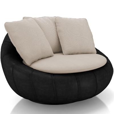 Poltrona Para Sala De Estar Decorativa Giratória Kira Couríssimo Preto Linho Bege - Lyam Decor