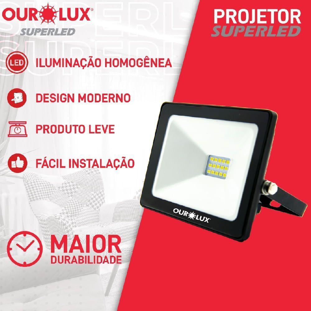 Projetor Led Slim 100w Preto 3000k - Ourolux Refletor Superled Slim 3000k 100w Bivolt Preto - 2