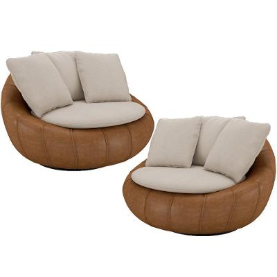 Kit 02 Poltronas Para Sala De Estar Decorativa Giratória Kira Couríssimo Whisky Linho Bege - Lyam Decor