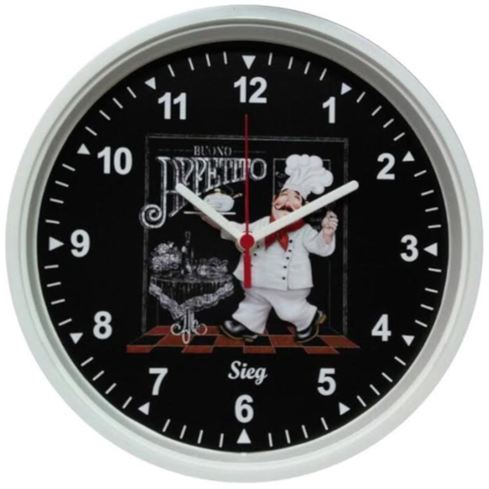 Relógio Redondo Branco 28cm Cozinheiro - 2805-00 - Sieg Relogio Redondo 28cm Branco Fundo Cozin. - 1