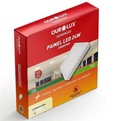 Painel Abs Led Sobrepor 24 Watts Bivolt 2700k Quadrado - 02910b - Ourolux
