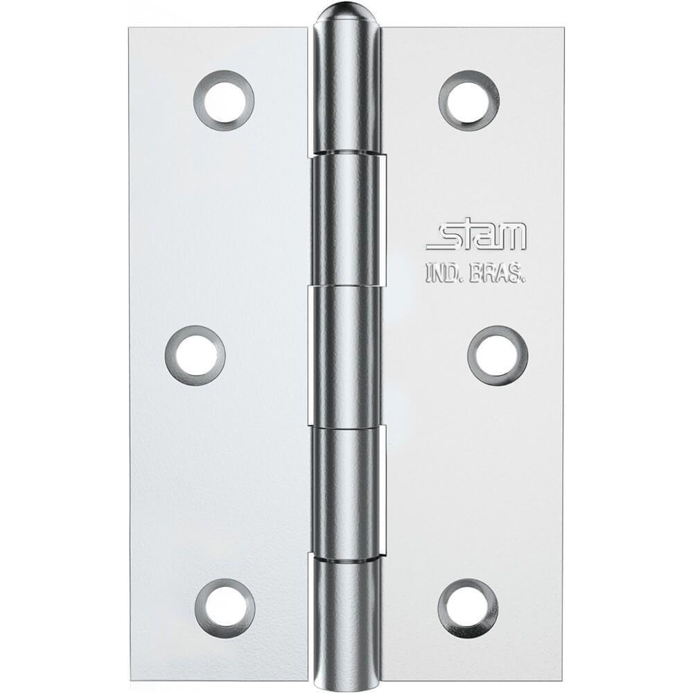 Dobradiça 3.1-2 X 2.5-16" X 1,5mm Com Pino Reversível E Canto Reto Galvanizado - 42052 - Stam - 1