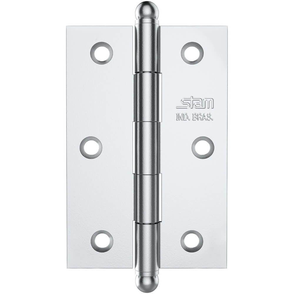 Dobradiça Pino E Bola 3.1-2" X 2.5-16" X 1,7mm Cromado Sem Anel E Com Canto Reto - 42030 - Stam - 1