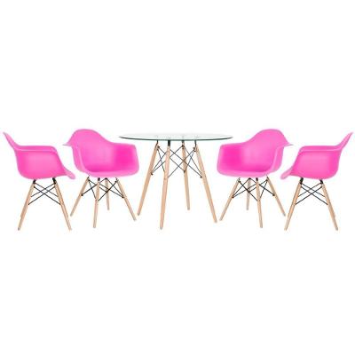 Mesa Redonda Tampo De Vidro 100 Cm + 4 Cadeiras Rosa Pink