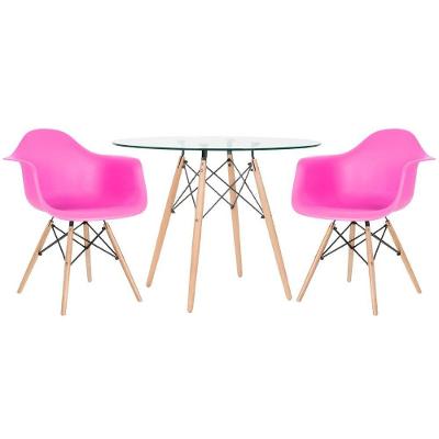 Mesa Redonda Tampo De Vidro 100 Cm + 2 Cadeiras Rosa Pink