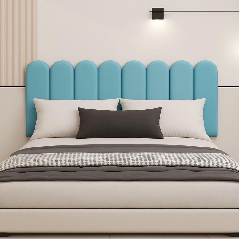 Cabeceira Nuvem Estofada Queen Size 8 Placas Em Suede 45cm Azul Bebe - 1