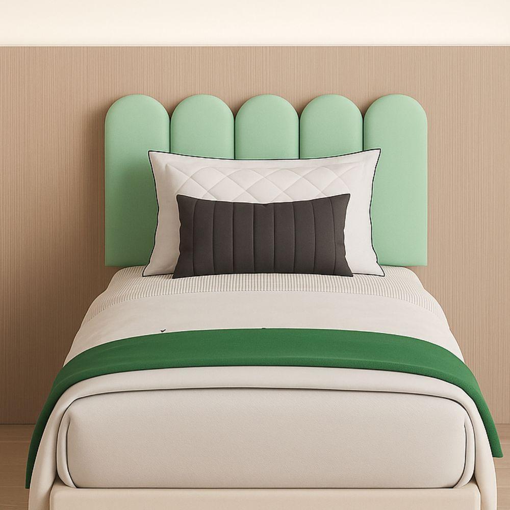 Cabeceira Nuvem Suede Solteiro Com 5 Placas Macias De 60cm Verde Claro - 1