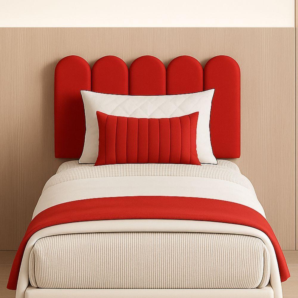 Cabeceira Solteiro Nuvem Pratica E Moderna Com 5 Placas 60cm Vermelho - 1