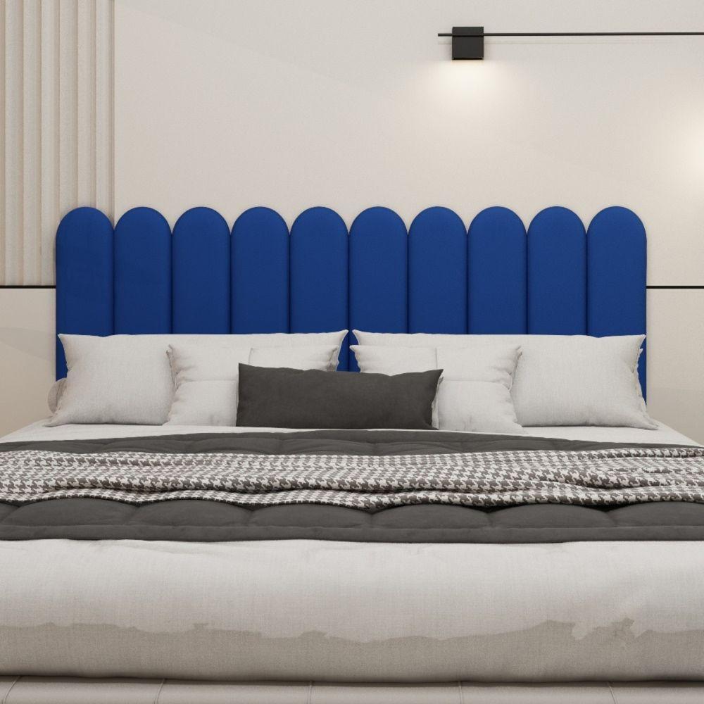 Cabeceira King Size Design Nuvem 45cm 10 Placas Em Suede Azul Marinho - 2