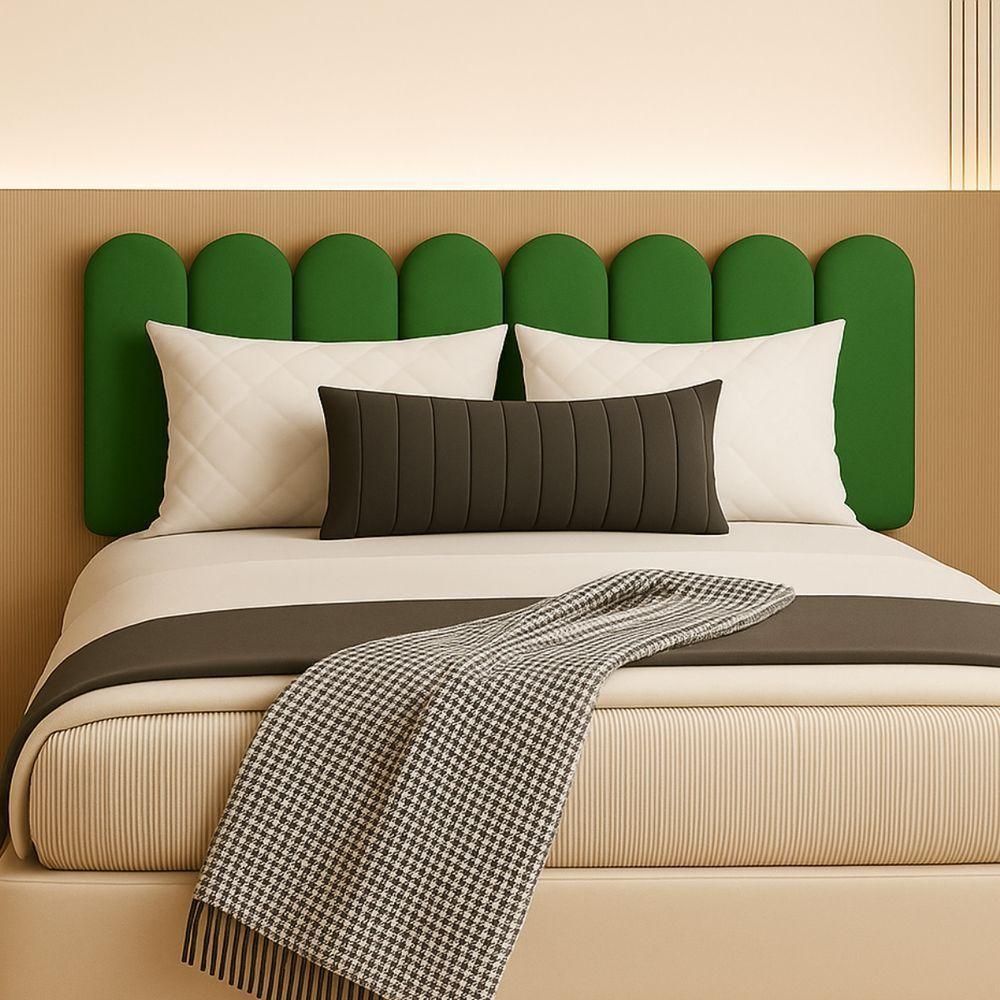 Cabeceira Queen Size Design Nuvem 45x20cm 8 Placas Em Suede Verde - 5