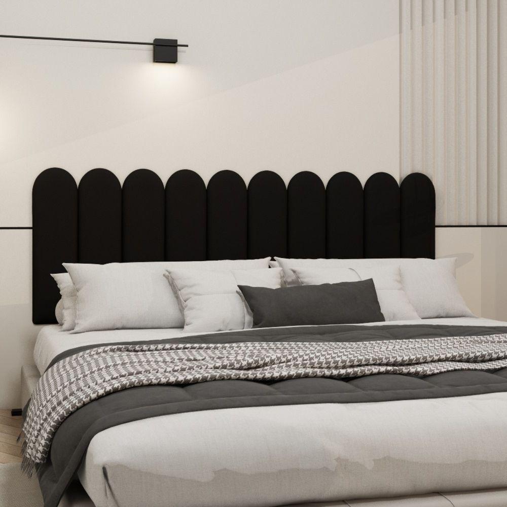 Cabeceira Nuvem Suede King Size Com 10 Placas Macias De 60cm Preto - 1