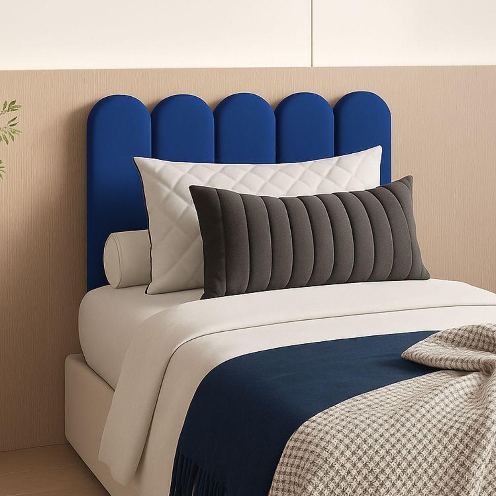 Cabeceira Solteiro Nuvem Pratica E Moderna Com 5 Placas 60cm Azul Marinho - 5