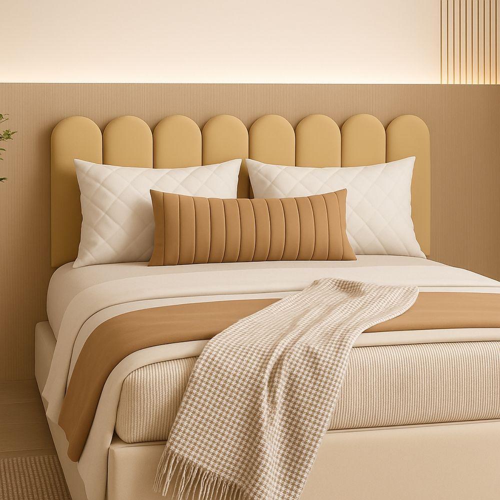 Cabeceira Nuvem Estofada Queen Size 8 Placas Em Suede 45cm Areia - 5