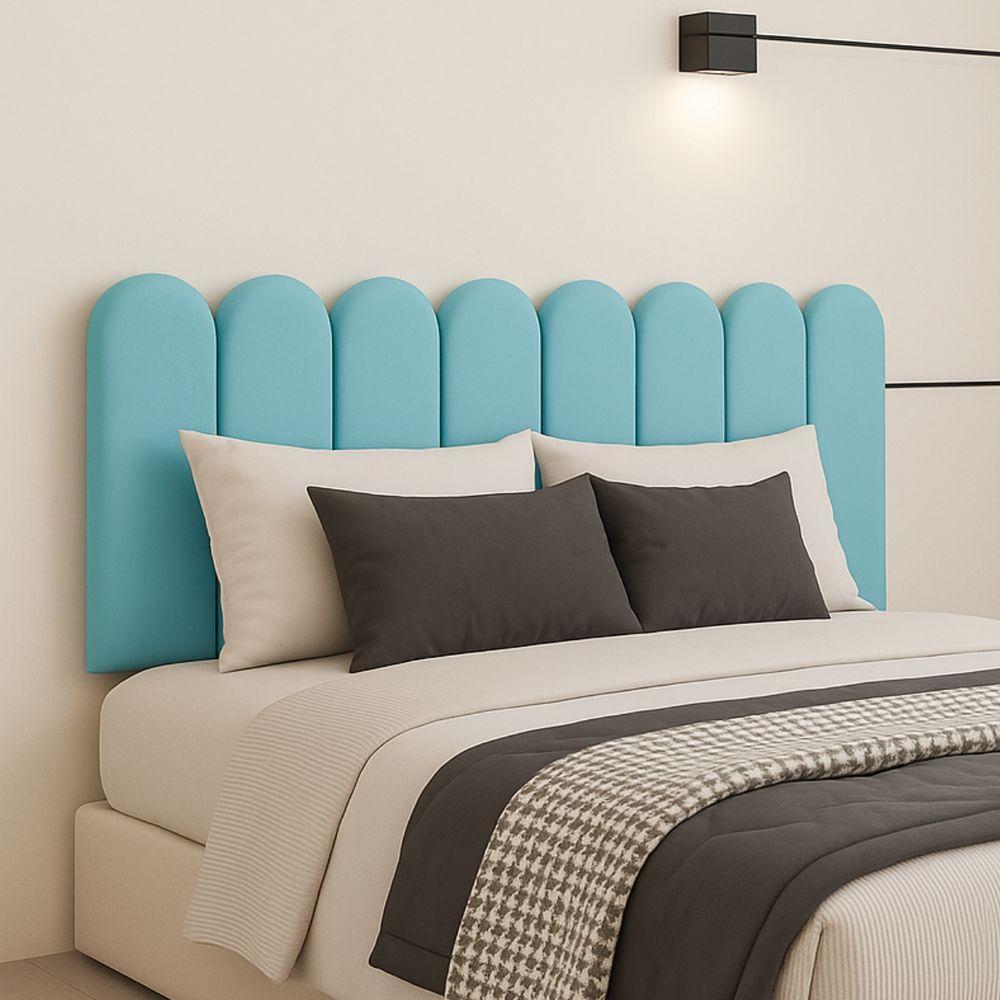 Cabeceira Nuvem Suede Queen Size Com 8 Placas Macias 60x20cm Azul Bebe - 1