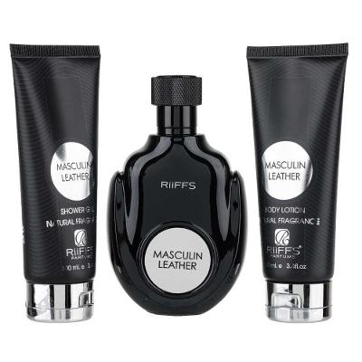 Kit Perfume Masculin Leather Riffs Edp Masculino 100ml+ Shower 100ml + Body Lotion 100ml