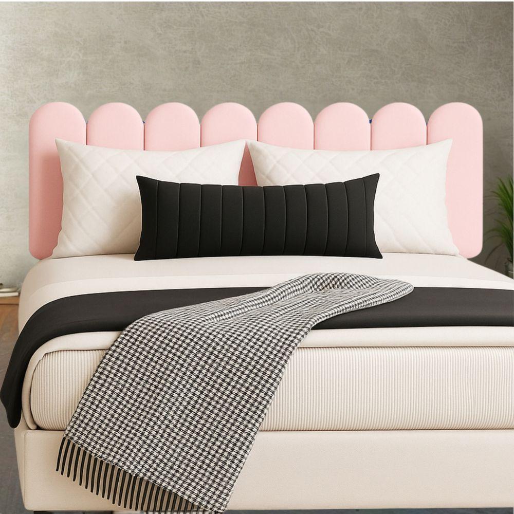 Cabeceira Design Nuvem 60x20cm Queen Size 8 Placas Em Suede Rosa Bebe - 1