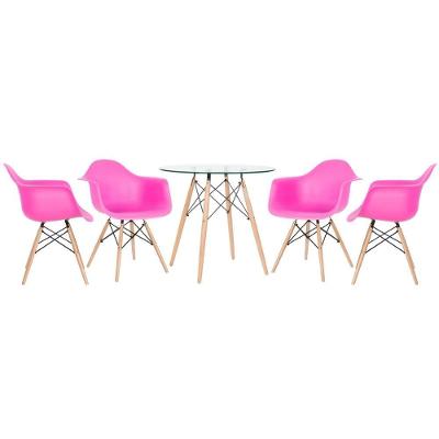 Mesa Redonda Tampo De Vidro 80 Cm + 4 Cadeiras Rosa Pink