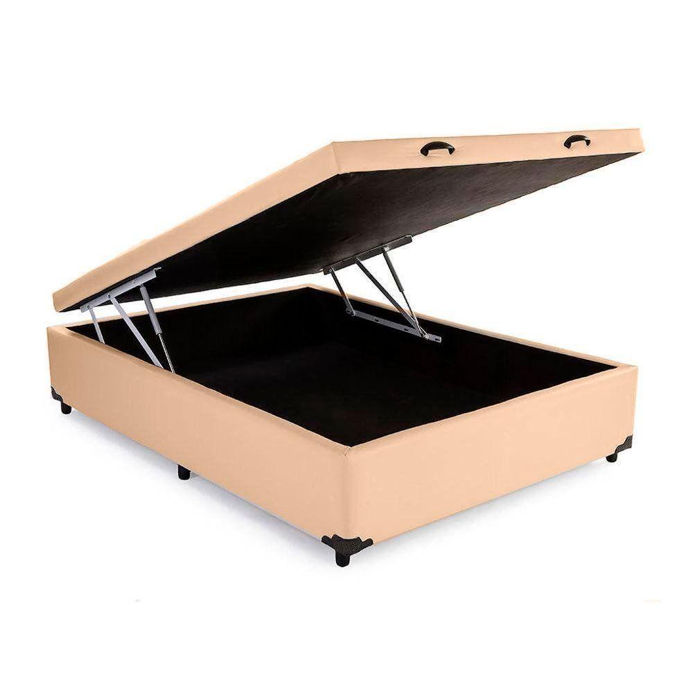 Cama Box Baú Casal Loja Xerife Sintético Bege 41x138x188 - 1