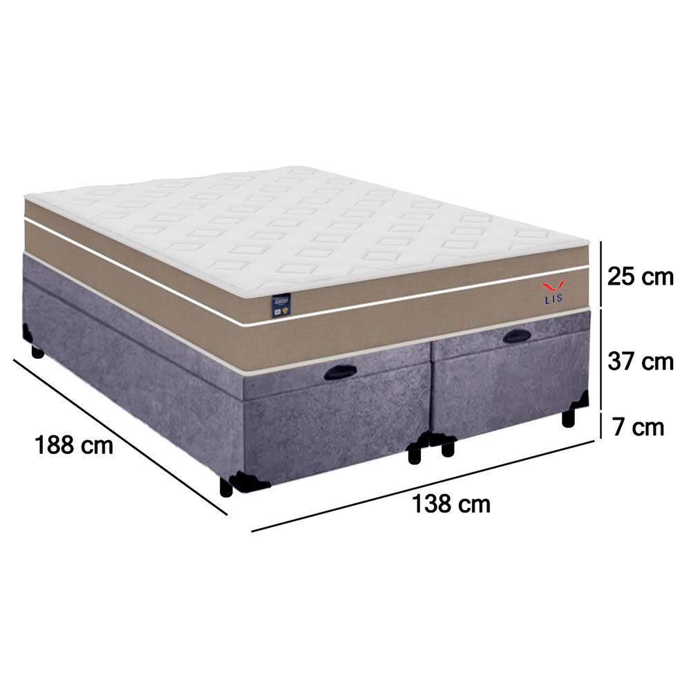 Cama Box Baú Casal Bipartido Suede + Colchão Lis Molas Ensacadas Plumatex Cinza - 4