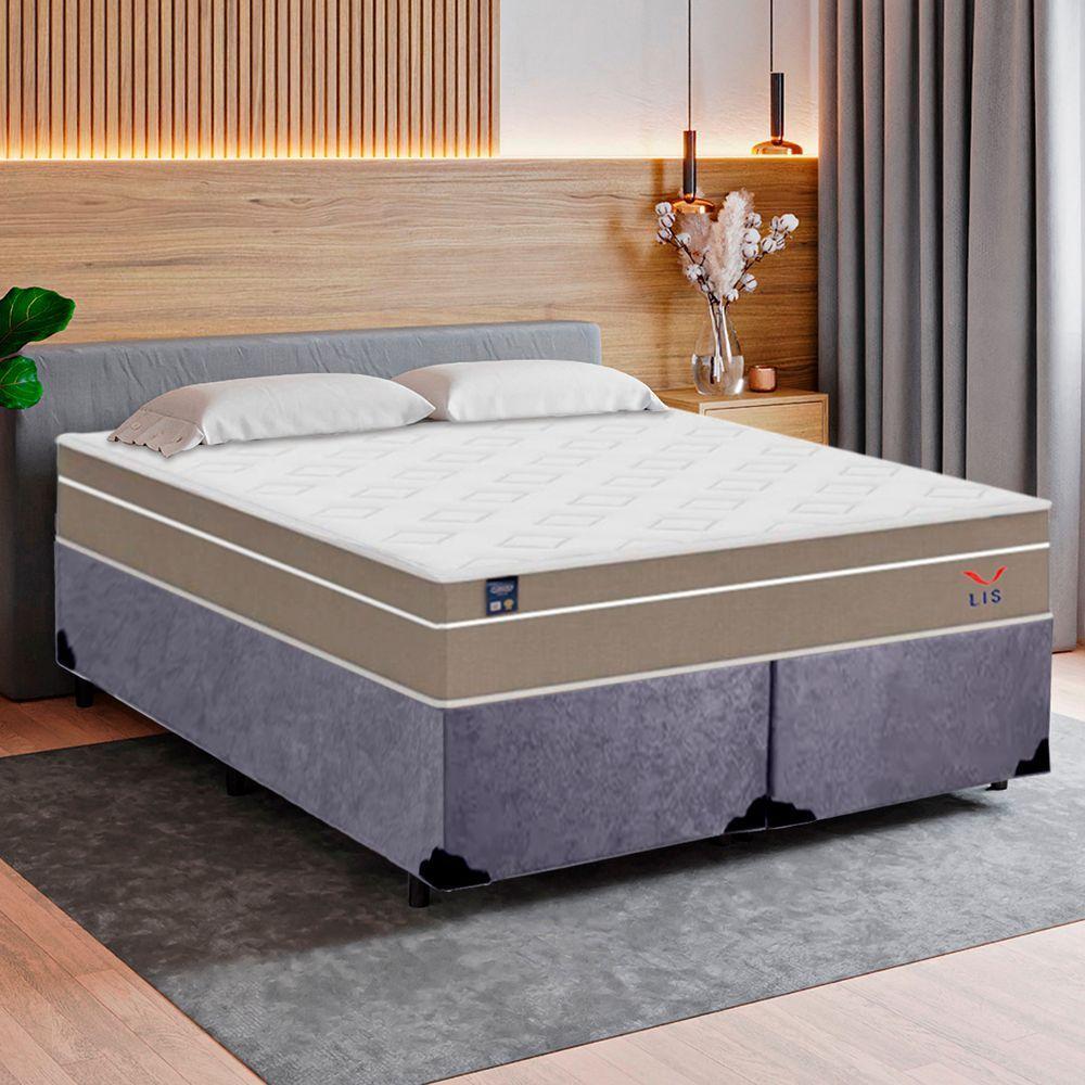 Cama Box Casal Bipartido Suede + Colchão Lis Molas Ensacadas Superpocket Plumatex - 2