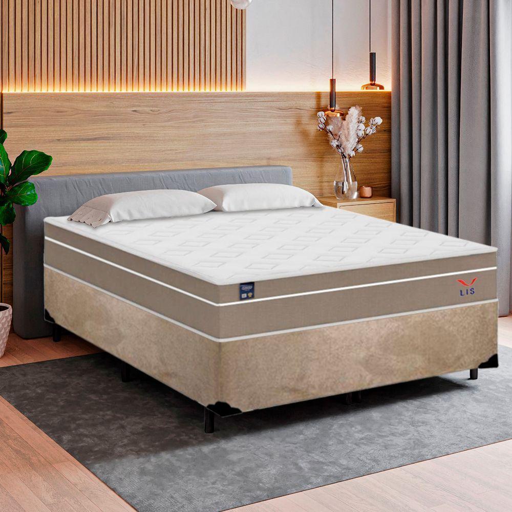 Cama Box Casal Suede + Colchão Lis Molas Ensacadas Plumatex 138cm Bege - 2