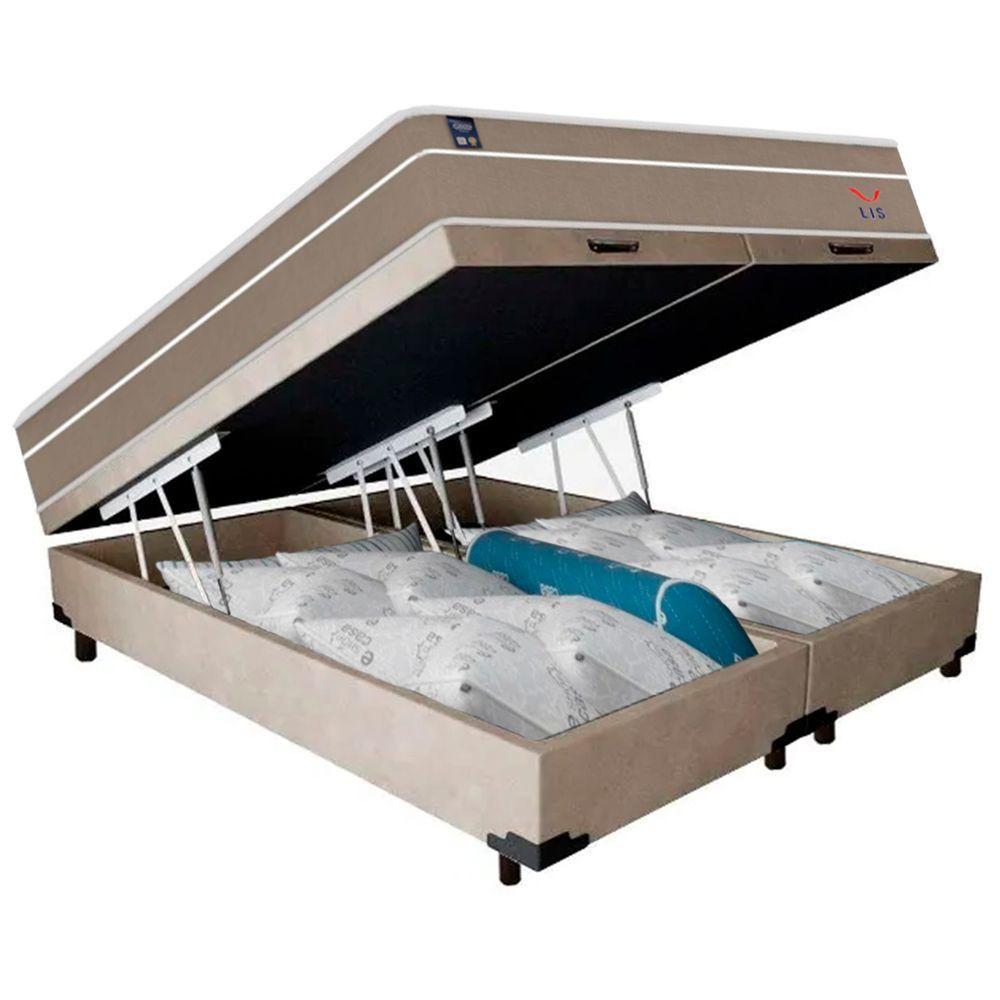 Cama Box Baú Casal Bipartido Suede + Colchão Lis Molas Ensacadas Plumatex 138cm Bege - 5