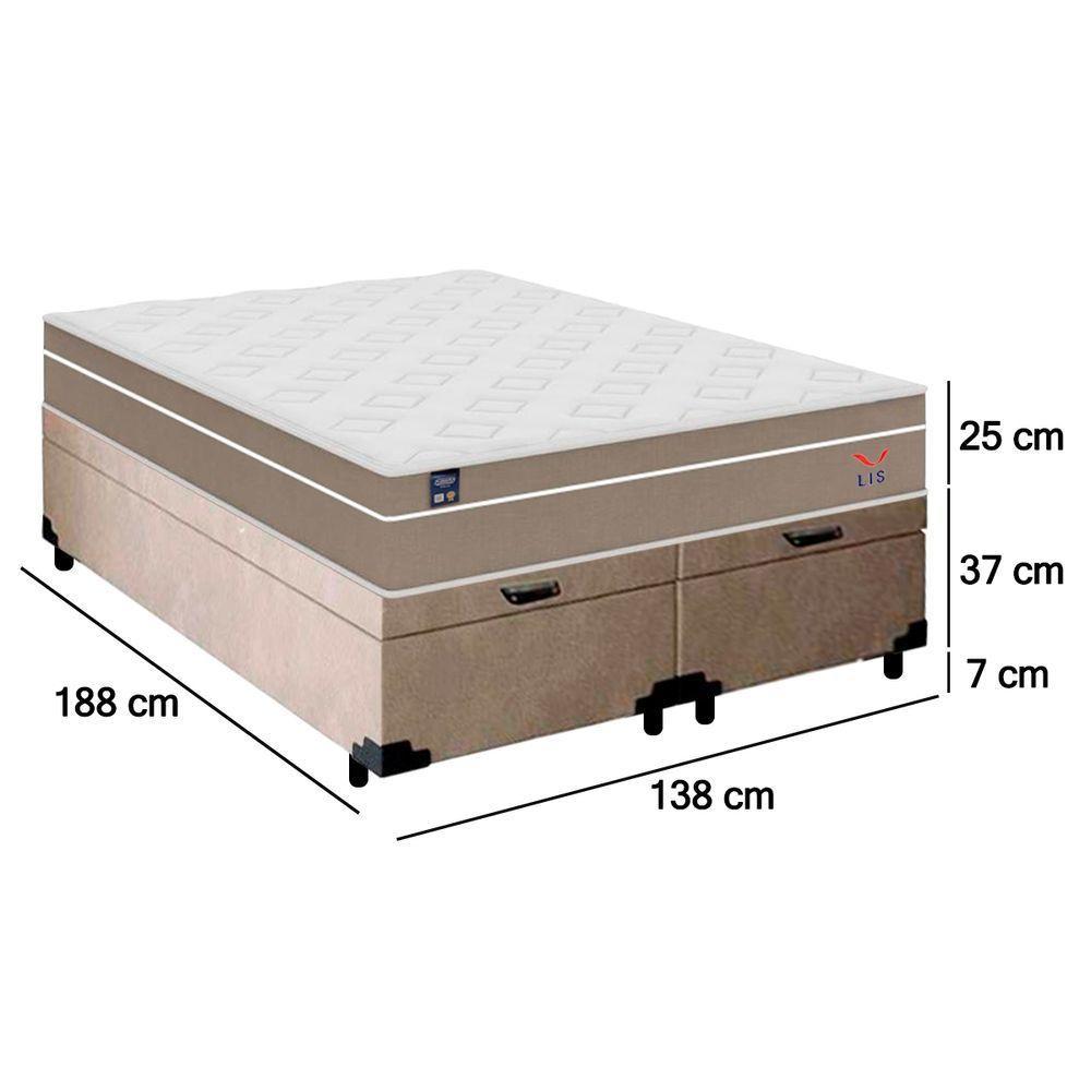 Cama Box Baú Casal Bipartido Suede + Colchão Lis Molas Ensacadas Plumatex Bege - 4