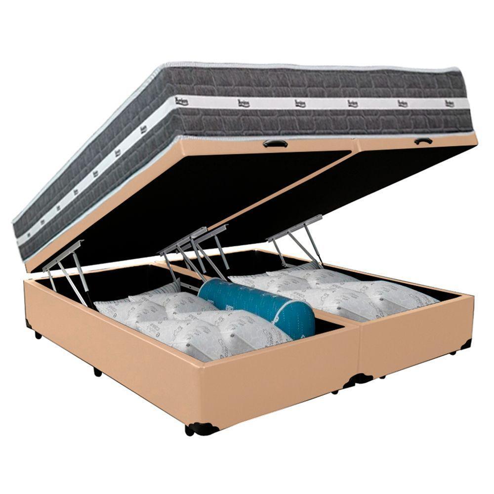 Cama Box Baú Casal Bipartido Sintético + Colchão Anjos Black Graphite Molas Ensacadas 138x188x64cm Bege - 5