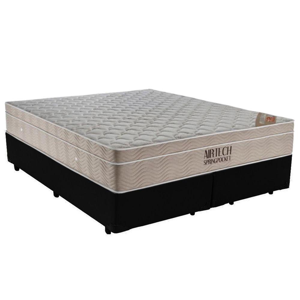 Cama Box Queen Bipartido Sintético + Colchão Ortobom Airtech Molas Ensacadas 158x198x65 Preto - 1