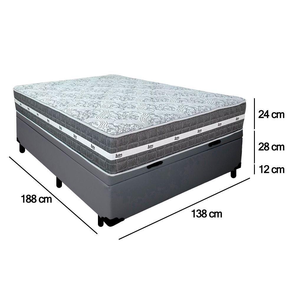 Cama Box Baú Casal Sintético + Colchão Anjos Black Graphite Molas Ensacadas 138x188x64cm Cinza - 3