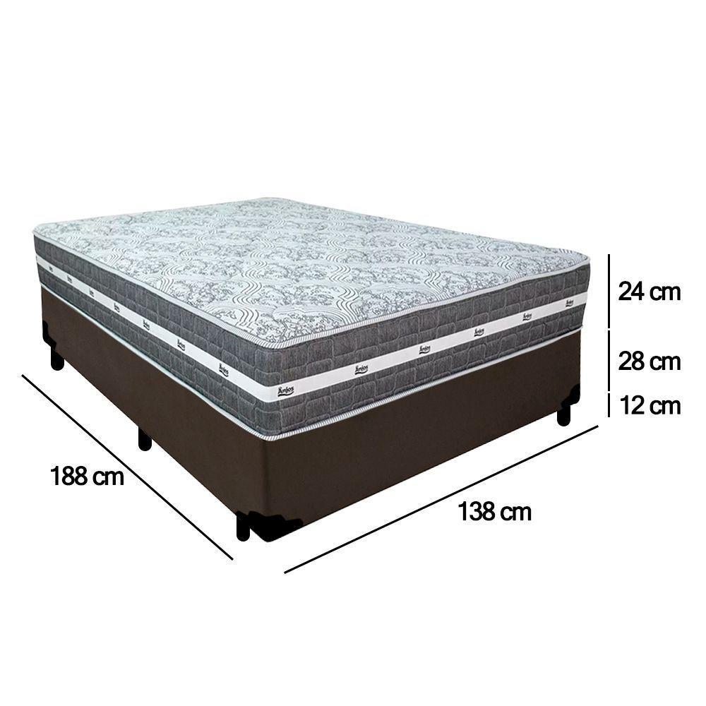 Cama Box Casal Sintético + Colchão Anjos Black Graphite Molas Ensacadas 138x188x64cm Marrom - 4