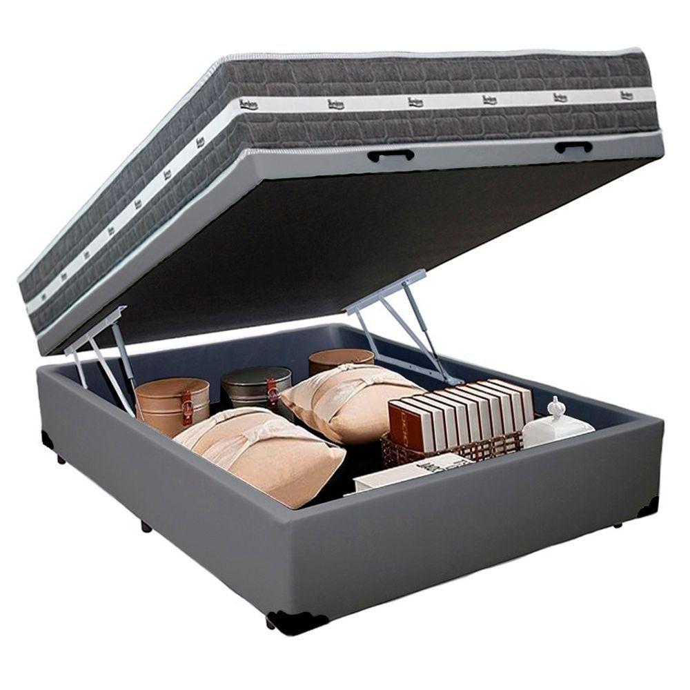 Cama Box Baú Casal Sintético + Colchão Anjos Black Graphite Molas Ensacadas 138x188x64cm Cinza - 7
